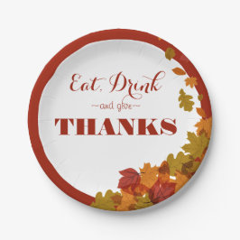 Thanksgiving Eet Drink & Geef Bedankt Herfstblader Papieren Bordje
