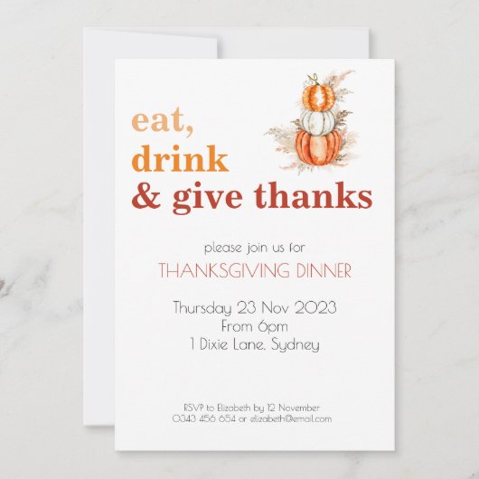 Thanksgiving Eet, Drink & Geef Bedankt Uitnodiging (Voorkant)