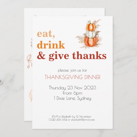 Thanksgiving Eet, Drink & Geef Bedankt Uitnodiging (Voorkant / Achterkant)