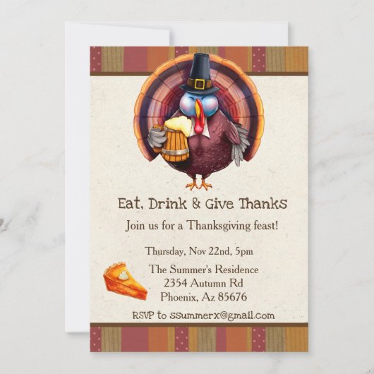 Thanksgiving eet Drink geeft Bedankt in Turkije bi Kaart (Voorkant)