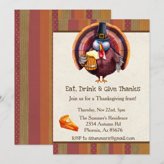 Thanksgiving eet Drink geeft Bedankt in Turkije bi Kaart (Voorkant / Achterkant)