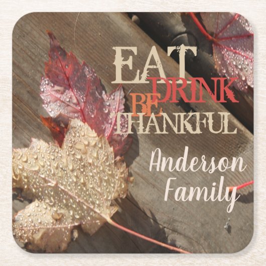 Thanksgiving Eet Drink Wees dankbaar Familie Plein Kartonnen Onderzetters (Voorkant)