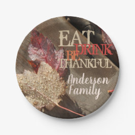 Thanksgiving Eet Drink Wees dankbaar Rustieke Foto Papieren Bordje