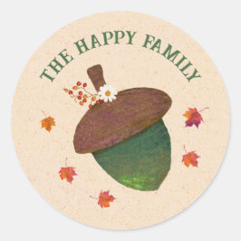 Thanksgiving eikels herfst gebladerte personaliser ronde sticker