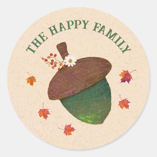 Thanksgiving eikels herfst gebladerte personaliser ronde sticker (Voorkant)