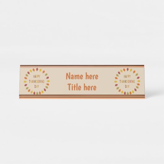 Thanksgiving eikenhak laat op maat bureau naambordje (Voorkant)