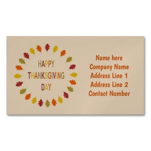 Thanksgiving eikenhak laat op maat magnetisch visitekaartje (Voorkant)