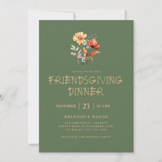 Thanksgiving Elegant Friendsgiving Feest Kaart (Voorkant)
