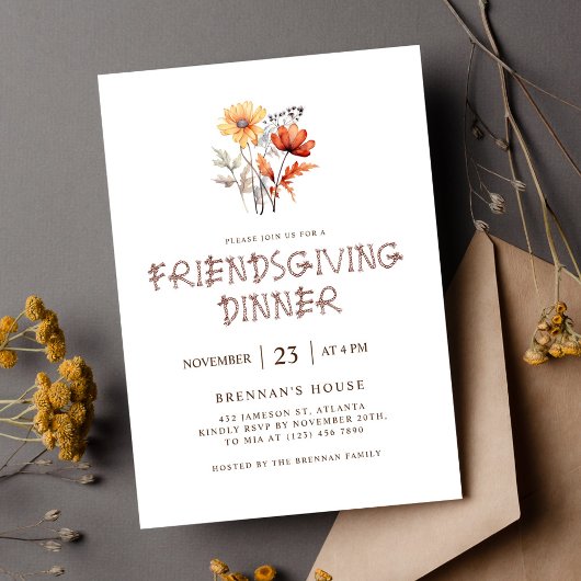 Thanksgiving Elegant Modern Friendsgiving Diner Kaart