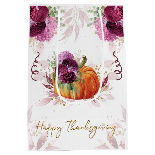 Thanksgiving Elegante Pompoen Bourgogne details Medium Cadeauzakje (Achterkant)