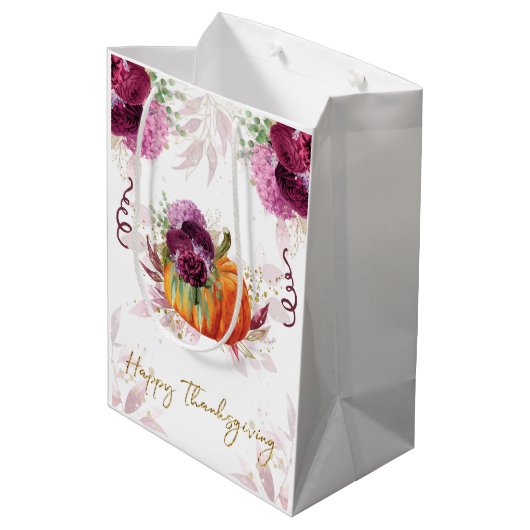 Thanksgiving Elegante Pompoen Bourgogne details Medium Cadeauzakje (Achterkant Gekanteld)