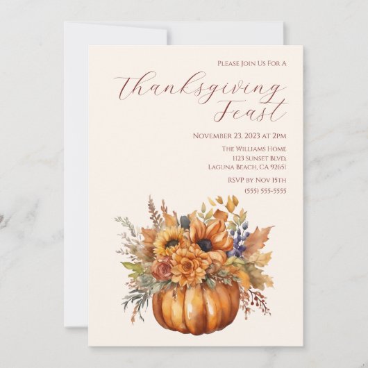 Thanksgiving-Elegante Pompoen met Bloemen- Kaart (Voorkant)