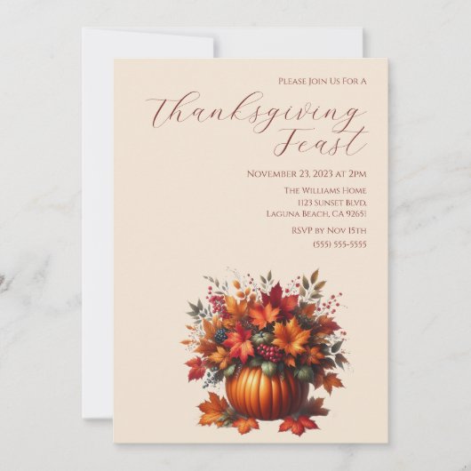 Thanksgiving-Elegante Pompoen met Fall Leaves Kaart (Voorkant)