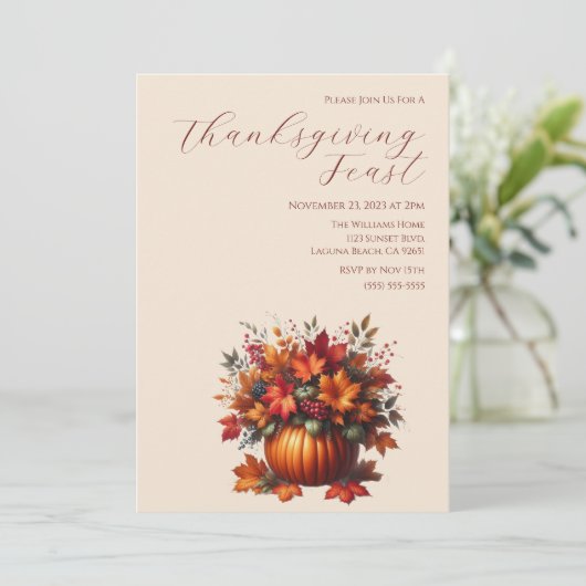 Thanksgiving-Elegante Pompoen met Fall Leaves Kaart (Staand voorkant)