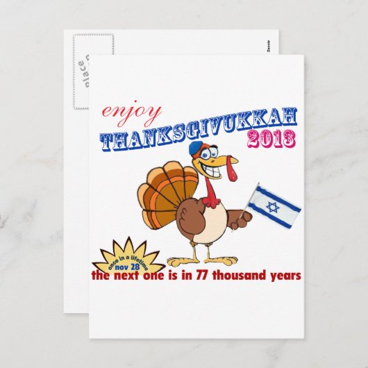 Thanksgiving en Chanoeka.  Thanksgivukkah Feestdagenkaart (Voorkant / Achterkant)