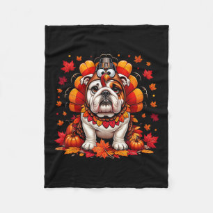 Thanksgiving Engelse Bulldog Fall verlaat herfst M Fleece Deken