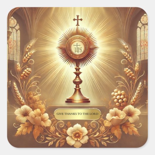 Thanksgiving Eucharistie Religieuze Aanbidding Vierkante Sticker (Voorkant)