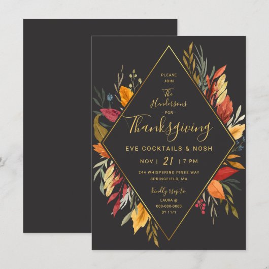 Thanksgiving Eve Cocktail Party Waterverf Foliage Kaart (Voorkant / Achterkant)