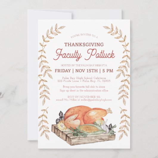 Thanksgiving Faculteit Potluck Uitnodiging (Voorkant)