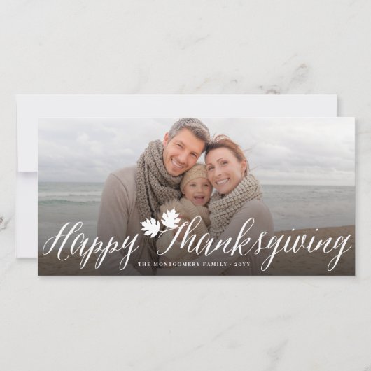 Thanksgiving Fall laat een eenvoudige scriptfoto Feestdagenkaart (Voorkant)