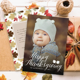 Thanksgiving Fall laat een eenvoudige scriptfoto Feestdagenkaart