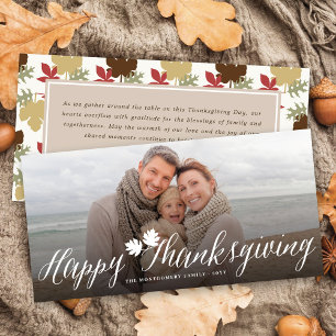 Thanksgiving Fall laat een eenvoudige scriptfoto Feestdagenkaart