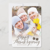 Thanksgiving Fall laat een eenvoudige scriptfoto Feestdagenkaart (Voorkant)