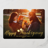 Thanksgiving Fall laat een eenvoudige scriptfoto Folie Feestdagenkaart (Voorkant)