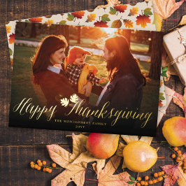 Thanksgiving Fall laat een eenvoudige scriptfoto Folie Feestdagenkaart
