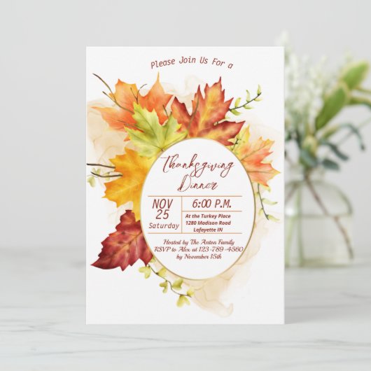 Thanksgiving Fall Leaves Dinner Invitation Kaart (Staand voorkant)