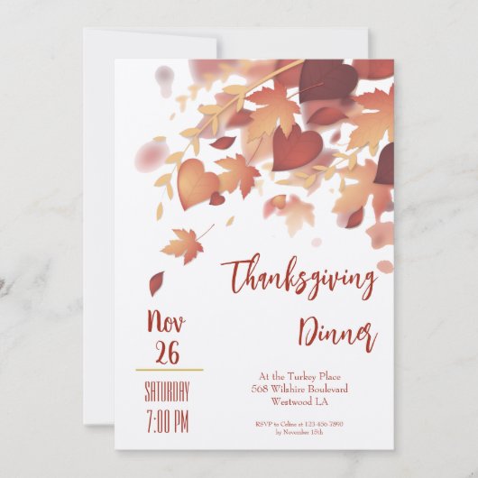 Thanksgiving Fall Leaves Love Dinner Invitation Feestdagenkaart (Voorkant)