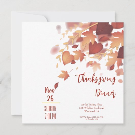 Thanksgiving Fall Leaves Love Dinner Invitation Kaart (Voorkant)