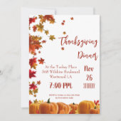 Thanksgiving Fall Leaves Pumpkin Dinner Invitation Kaart (Voorkant)