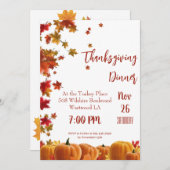 Thanksgiving Fall Leaves Pumpkin Dinner Invitation Kaart (Voorkant / Achterkant)