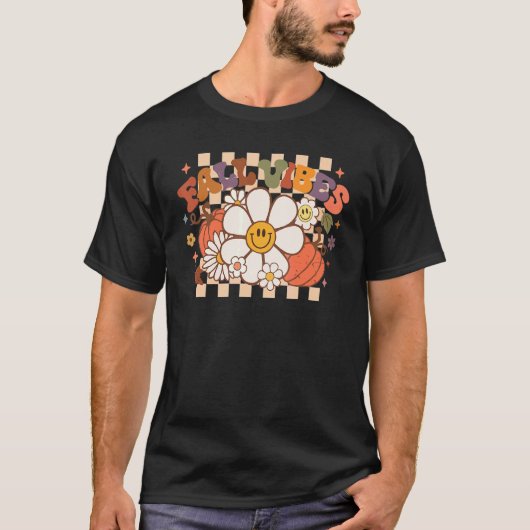Thanksgiving Fall Vibes Retro Groovy Flower Pumpki T-shirt (Voorkant)
