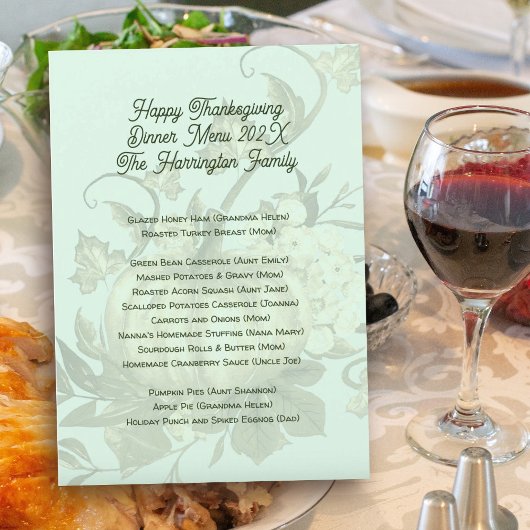 Thanksgiving Familiediner Menu Sjabloon Kaart
