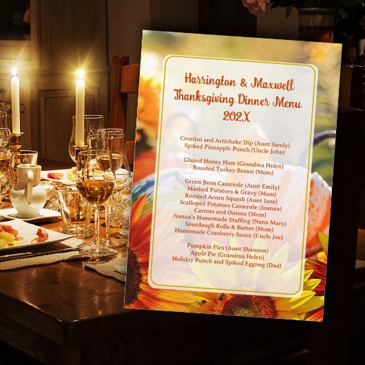 Thanksgiving Familiediner Menu Sjabloon Kaart