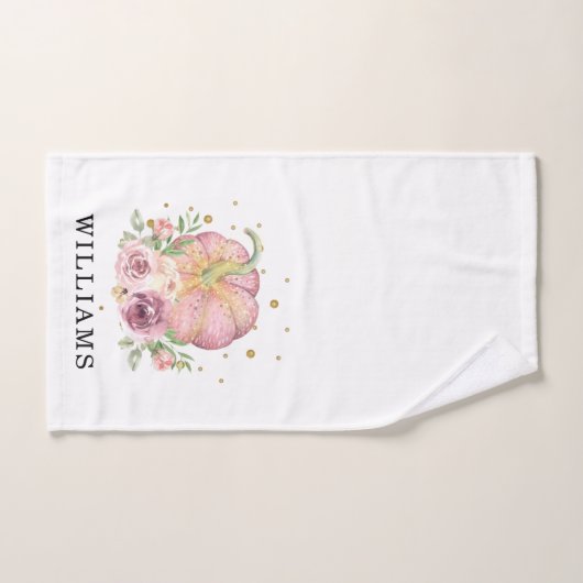 Thanksgiving Familienaam Pompoen Roze Bad Handdoek (Handdoek)