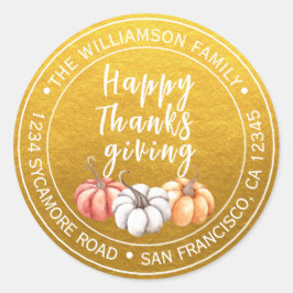Thanksgiving familienaam retouradres Gold Ronde Sticker