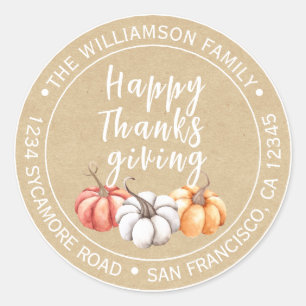 Thanksgiving familienaam retouradres Kraft Ronde Sticker