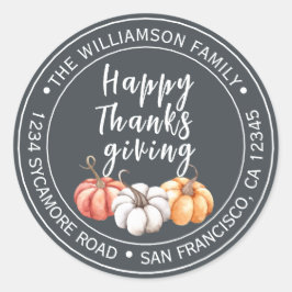 Thanksgiving familienaam retouradres off-black ronde sticker