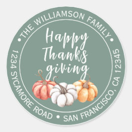 Thanksgiving Familienaam Return Address Green Ronde Sticker