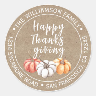 Thanksgiving Familienaam Return Address Kraft Ronde Sticker