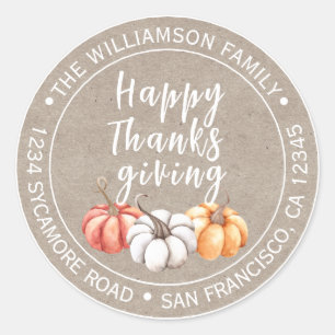 Thanksgiving Familienaam Return Address Kraft Ronde Sticker