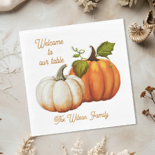 Thanksgiving Familienaam Welkom Pompoenen Servet