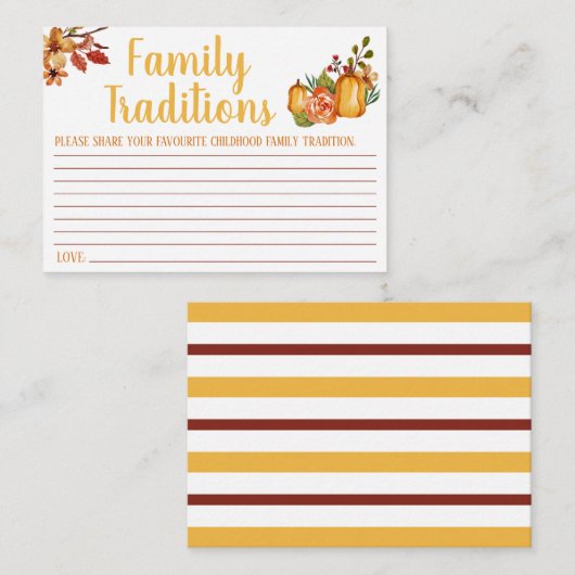 Thanksgiving, familietradities spel, Baby shower Informatiekaartje (Voorkant / Achterkant)