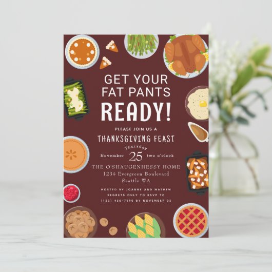 Thanksgiving Fat Pants Dinner Celebration Kaart (Staand voorkant)