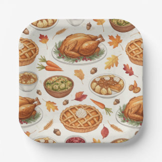 Thanksgiving Feast, Dinner Paper Plate Papieren Bordje