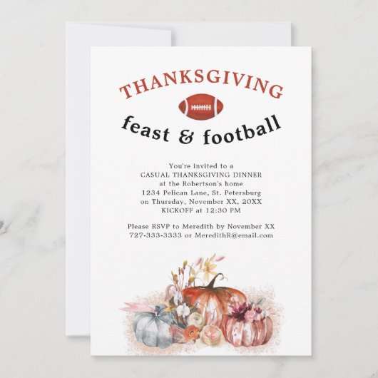 Thanksgiving Feast en Football Dinner Party Kaart (Voorkant)