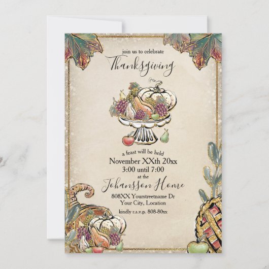 Thanksgiving Feast Glitter Herfst Harvest Kaart (Voorkant)